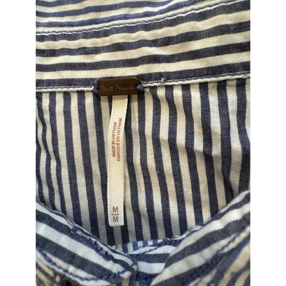 Free People Lakehouse Blue White Striped Striped Button Down Shirt Womens Medium - Picture 4 of 7